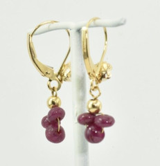 Vintage 14k Gold Earrings Japan Cultured Pearl Natural Ruby Dangles Lever Back