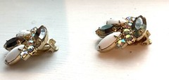 Vntg 1950s 1960s crown prong set rhinestone earrings Juliana milkglass AB stones