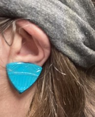 Vintage 80s/90s Clip-On Earrings Southwest Aztec Teal Triangle New Wave Metal