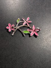 Pink and Green Flowers Sterling Pendant Brooch Spring – 2.5″ – 9.1 g – signed