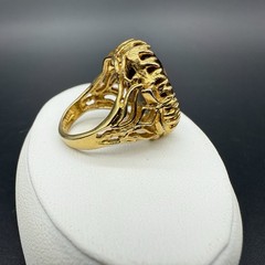 18K HGE Gold Tone Oval Faceted Brown Smoky Quartz Ornate Cocktail Ring Sz 4.75