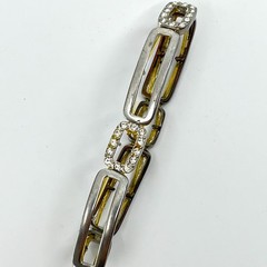 Vintage Art Deco Style Silver Tone Rhinestone Geometric Link Stretch Bracelet