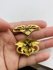 Antique Vintage Art Nouveau Gothic Gargoyle Griffin Crystal Gold Tone Pendant