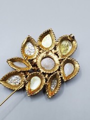 Vintage Gold Tone Moonstone, Foil Glass W/ Auroa Rinestone Brooch 50s-60s Era