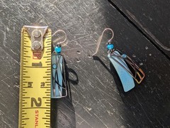 Artsy Boho Chic Dangle Blue & Black Metal Art Deco Earrings Modern Abstract