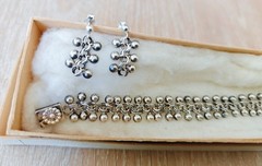 Vintage Hermann Siersbol Denmark 830S Silver Bismarck Bead Bracelet Earrings Set