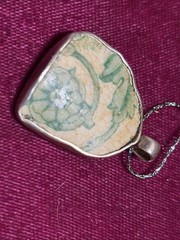 Vintage Pottery Piece Set In Sterling Setting And Chain Pendant 1” X 1.25”
