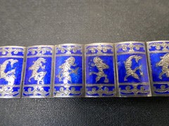 Vintage Siam 925 Sterling W/Blue Enamel Dancers Bracelet