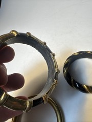 3 VTG BLACK BONED HORN w/BRASS /GOLD INLAIDED BANGLE BRACELETS