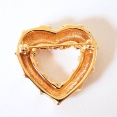 Vintage Monet Gold Tone Clear Rhinestone Open Heart Brooch Pin Signed