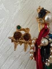 ART Arthur Pepper Asian Figural Brooch • Bird Cage • Enamel • Pearl Face