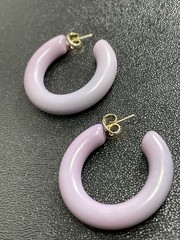 Vintage 1.2” Purple Enameled Hoop Earrings