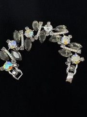 Vtg Juliana D&E Smoky Gray Aurora Borealis AB Rhinestone Silver Tone Bracelet
