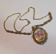 Vintage West Germany Floral Filigree Necklace Rhinestones