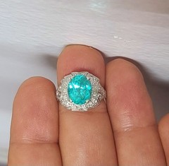 Vintage Filigree Platinum Engagement Ring 4.10ct. Blue Neon Tourmaline Oval Cut