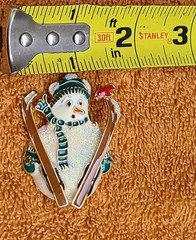Snowman Brooch On Skis Red Bird Cardinal Pin Enameled Gold Toned Tumbling Fallin