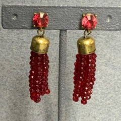 Sugarfix Baublebar Pierced Earrings 2 In Gold Ruby Red Beaded Tassel Rhinestone