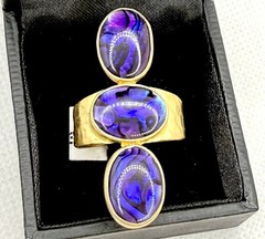Gold Sterling Silver Ring Blue Purple Gemstone Large Statement Boho Sz 10
