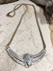 1. Vintage Statement Necklace, 1/2 CT Lab Created Diamonds, 14kt Gold over Brass