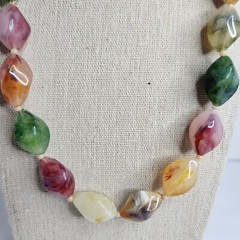 VINTAGE BEAD NECKLACE Colorful Earthy Tone Acrylic Bead 22” Boho Fashion Jewelry