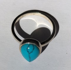 Vintage Teardrop-Shaped Natural Australian Turquoise Silver Ring Size P(17.75mm)
