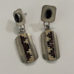 Vintage B Sterling Silver Multicolor Stone Stud Earrings 5.5g. -Length-1.5”