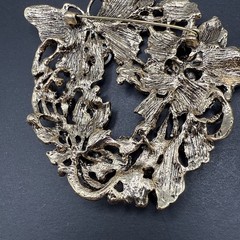 HUGE Butterfly Red Pink Flower Rhinestone Wreath Brooch Pin J26