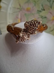 Vtg Thailand Tiger Head Twin Double Rhinestone and Enamel Clamp Bangle Bracelet
