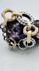 Lanvin Paris Statement Link Bracelet Signed Crystal Wood Resin Designer