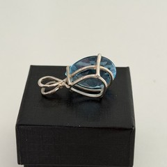 925 Sterling Silver Natural Swiss Blue Topaz Teardrop Pear Pendant 20 Carats