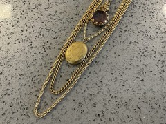 Vintage 20” Goldette 4-Strand Chain Intaglio Cameo & Locket Pendant Necklace