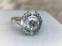 Art Deco Antique 3.30 Ct Diamond Vintage Engagement Ring 14K Yellow Gold Over