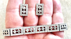 ENGEL Bros. ART DECO Bracelet Earring Set Clear Rhinestone RHODIUM Plating 1930s