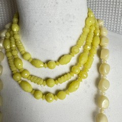 Two Vintage West Germany Necklaces Yellow Off White Lucite Plastic 3 Strand Long