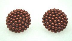 vintage dome round shape brown Faux Pearl Bead Button Clip On handmade Earrings