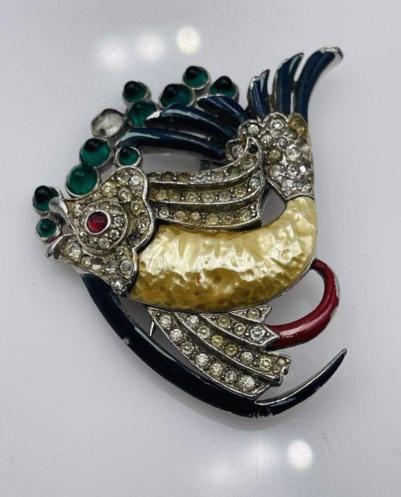 Trifari Alfred Philippe Antique Pearl Belly Fish Enamel Glass Brooch Pin