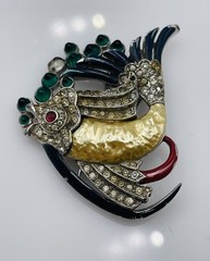 Trifari Alfred Philippe Antique Pearl Belly Fish Enamel Glass Brooch Pin