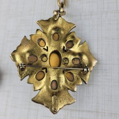 Maltese Cross Blue Cabochon Rhinestone Regal Mogul Double Brooch with Chain RARE