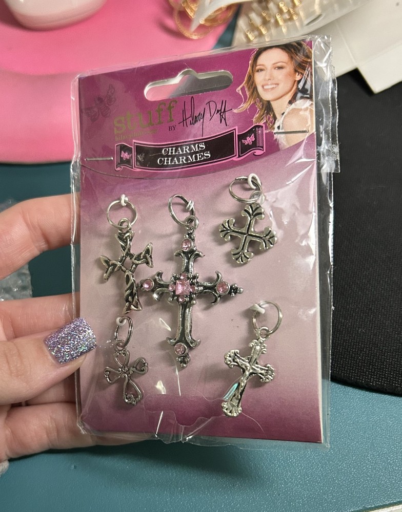 Vintage 2007 Stuff by Hilary Duff Cross Charms Pink Rhinestone Y2K Deadstock New