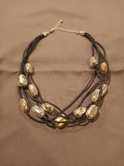 Avon Multistrand Nugget Necklace Silver Black Corded Silvertone 18″ Fancy