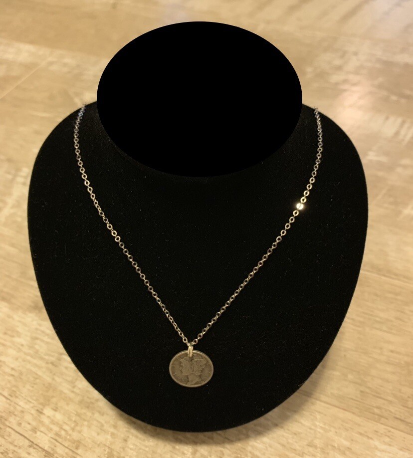 Mercury Dime Pendant With .925 18″ Silver Necklace-Chain WWII Handcrafted