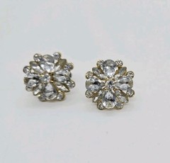 Crystal Flower Pierced Earring Silver Tone White Couture .75 im