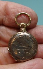 Antique Petite Etched Double Sided Pocket Watch Style Locket
