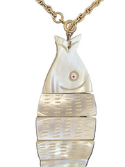 Natural Reversible Mother of Pearl Abalone Segmented Fish Pendant Jewelry 5 1/4″
