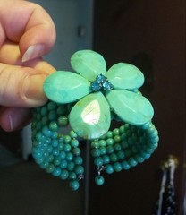 Vintage Turquoise Flower Tropical Beaded Jewelry Set Necklace Bracelet Earrings