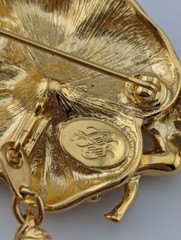 Kirks Folly Pansy Flower Brooch peach & AB crystals fairy angel pin goldtone B6
