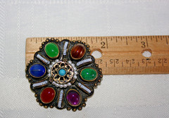 Vintage 935 Sterling Silver Israel Multi Color Gemstone Pin/Brooch Pendant