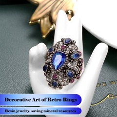 Vintage sapphire wide ring resin crystal ring, women’s ring accessories