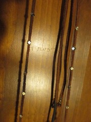 Vintage Handmade Necklace Leather Strap, Gold Tone Chain Metal, & Stone.