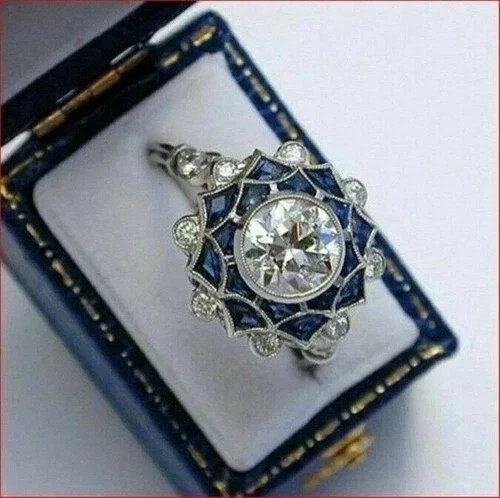 Art Deco Style Round Lab Created Diamond 14k White Gold FN Engagement Ring